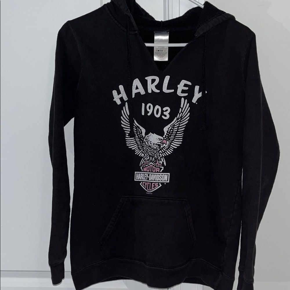 Women’s Black Pink Asheville Harley Davidson motorcycle Hoodie Hooded Sweatshirt